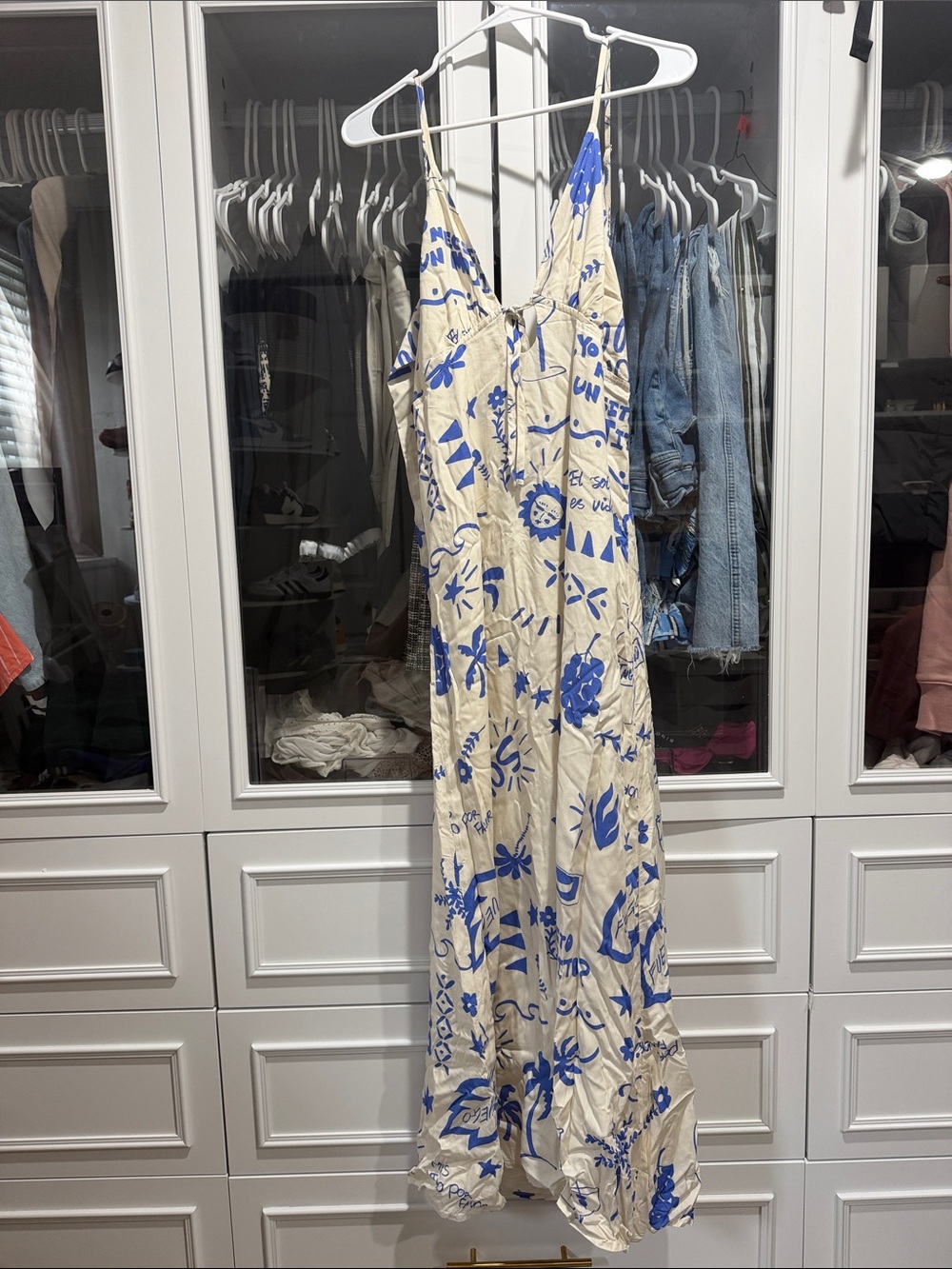 Blue & Cream Floral Slip Maxi Dress